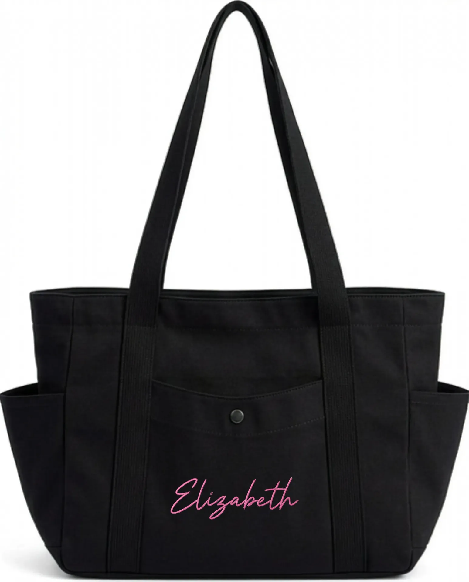 Exterior Pocket Tote - Black - Name (Main Pocket)