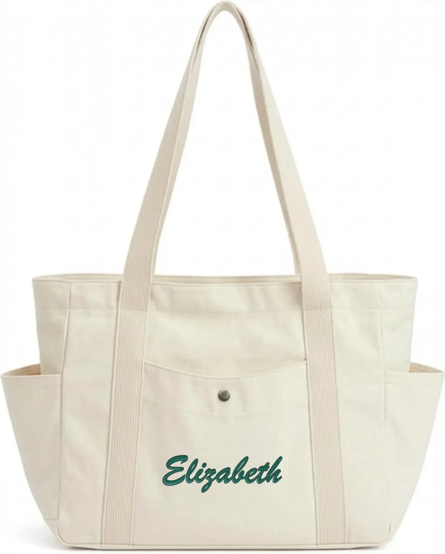 Exterior Pocket Tote - Natural - Name (Main Pocket)