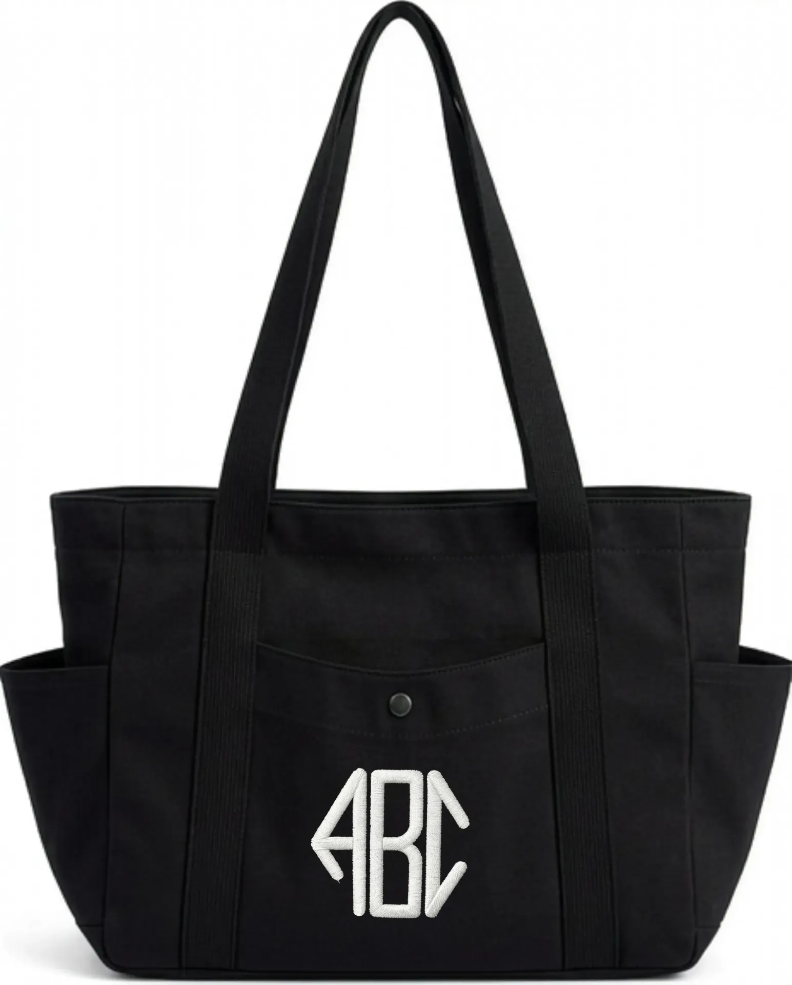 Exterior Pocket Tote - Black - Classic Monogram (Circle with Brackets)