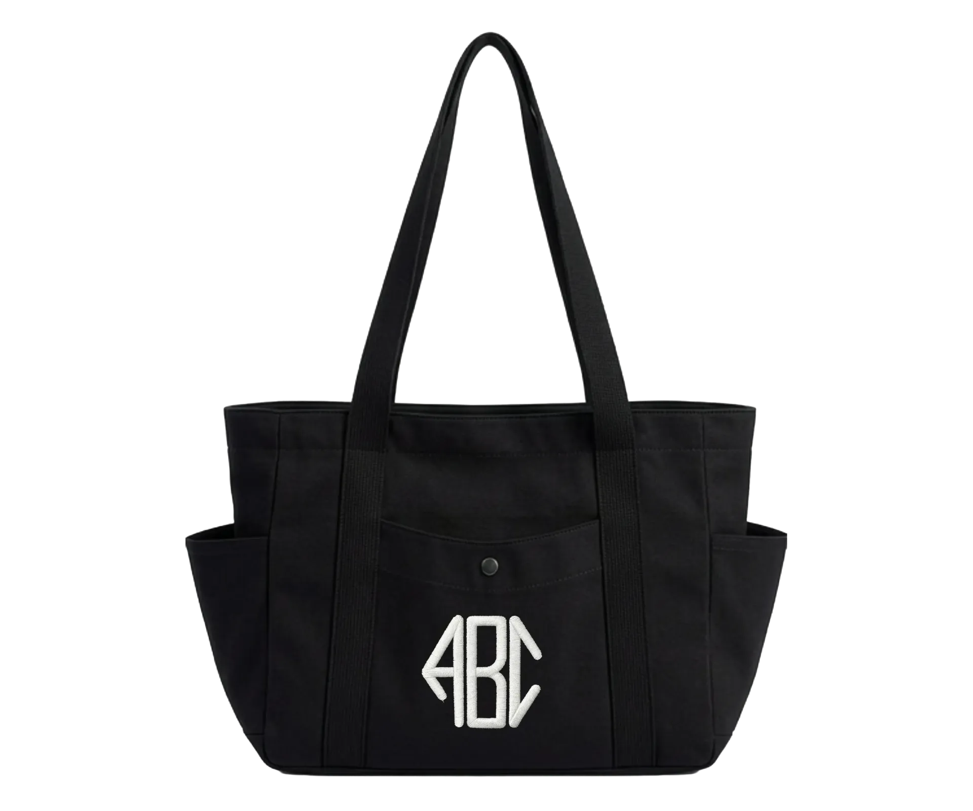 Exterior Pocket Tote - Black - Classic Monogram (Circle with Stripes)