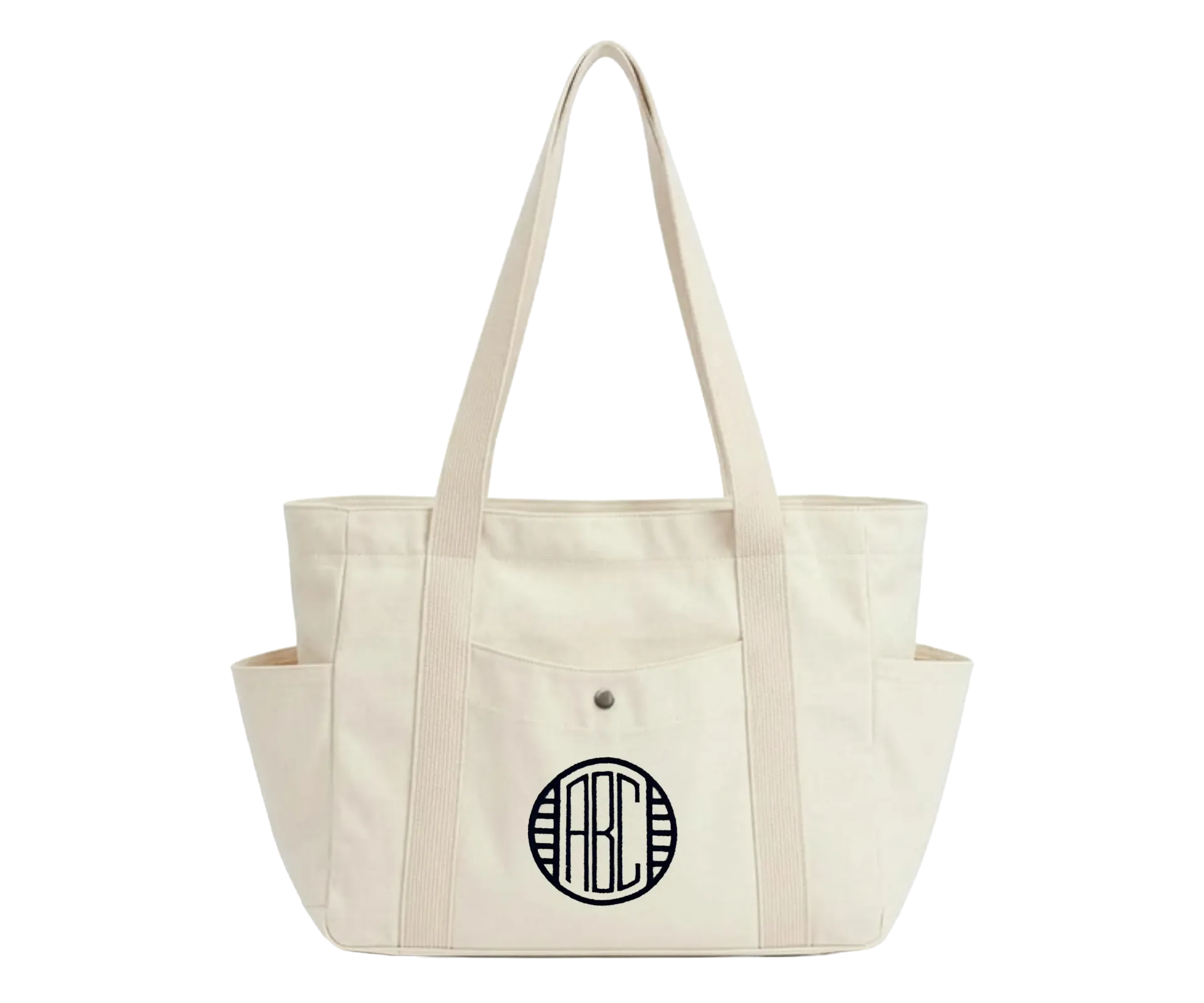 Exterior Pocket Tote - Natural - Classic Monogram (Circle with Stripes)