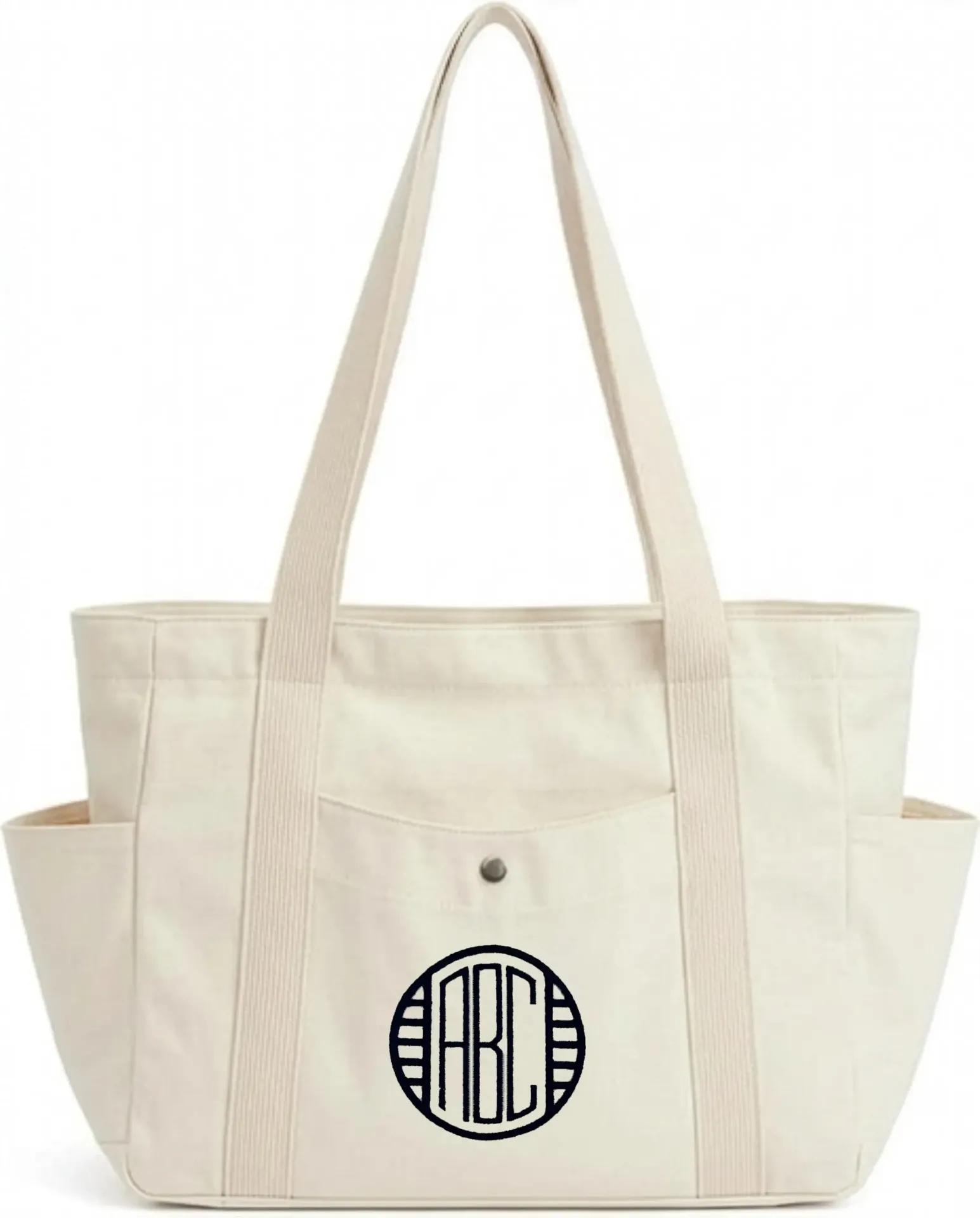 Exterior Pocket Tote - Natural - Classic Monogram (Circle with Stripes)